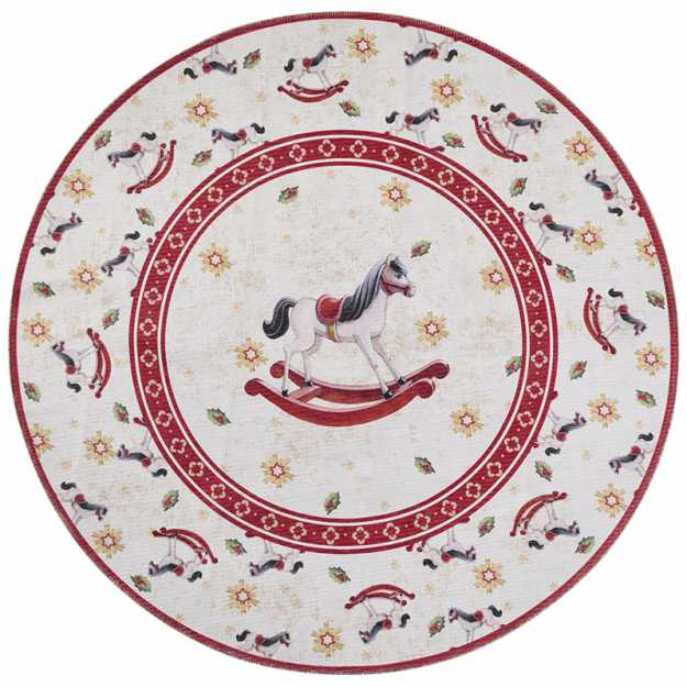 Kruhový kusový koberec Villeroy & Boch Toy`s Delight Limited Edition 106275 Cream Red, bez vlasu