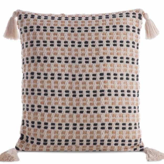 Obliečka na vankúš BOHO so strapcami 45x45cm prírodná/čierna