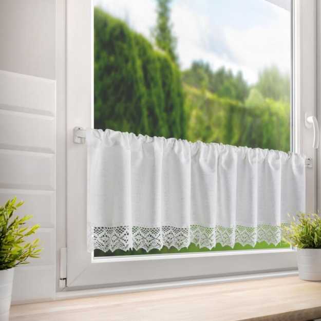 Vitrážová záclona CLARIE s krajkou biela 150x30cm