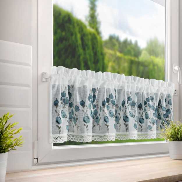 Vitrážová záclona POLA modré kvety 30x150cm