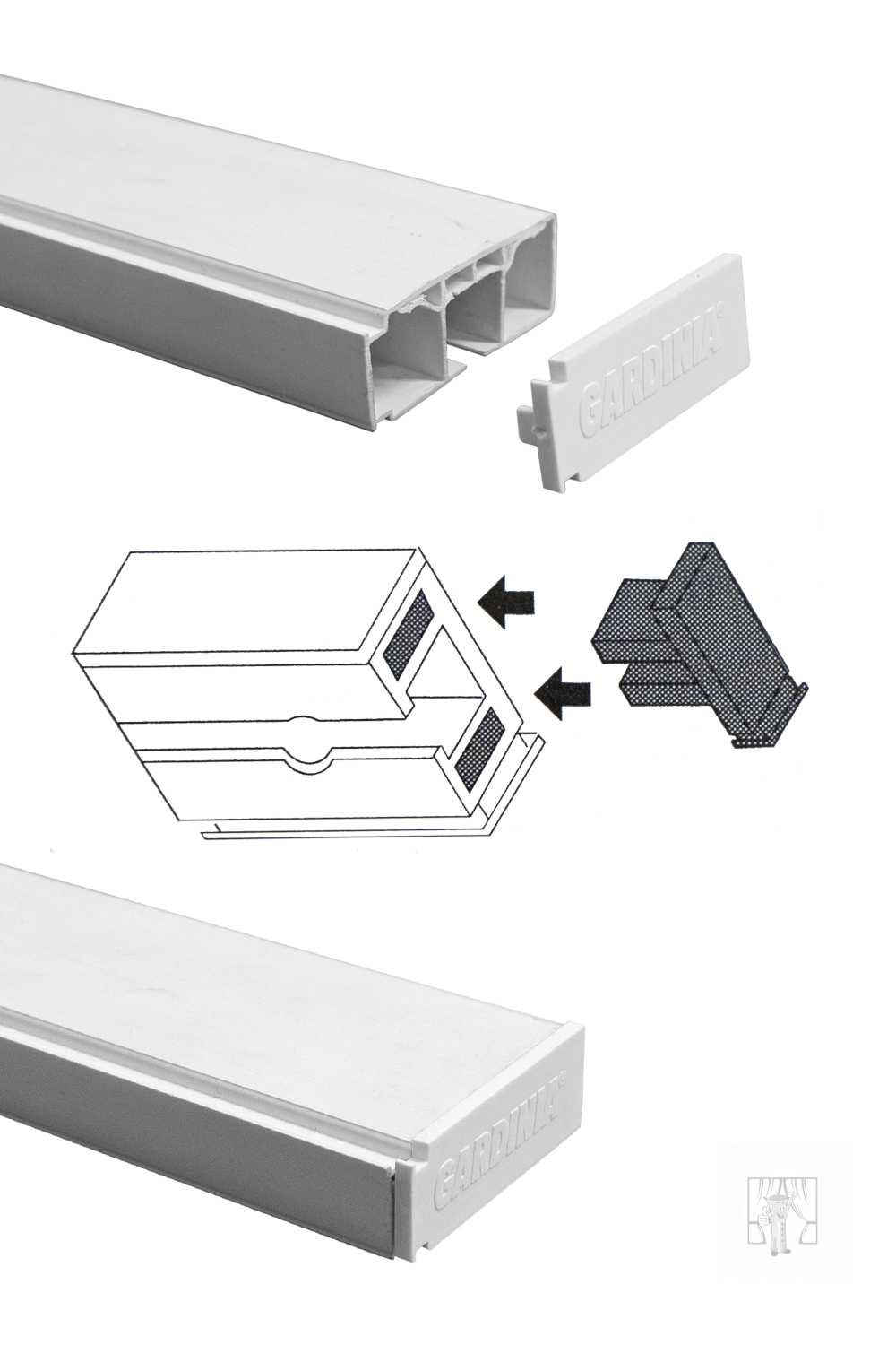 Koncovka na plastovú koľajnicu - biela, 1-drážková, 2ks
