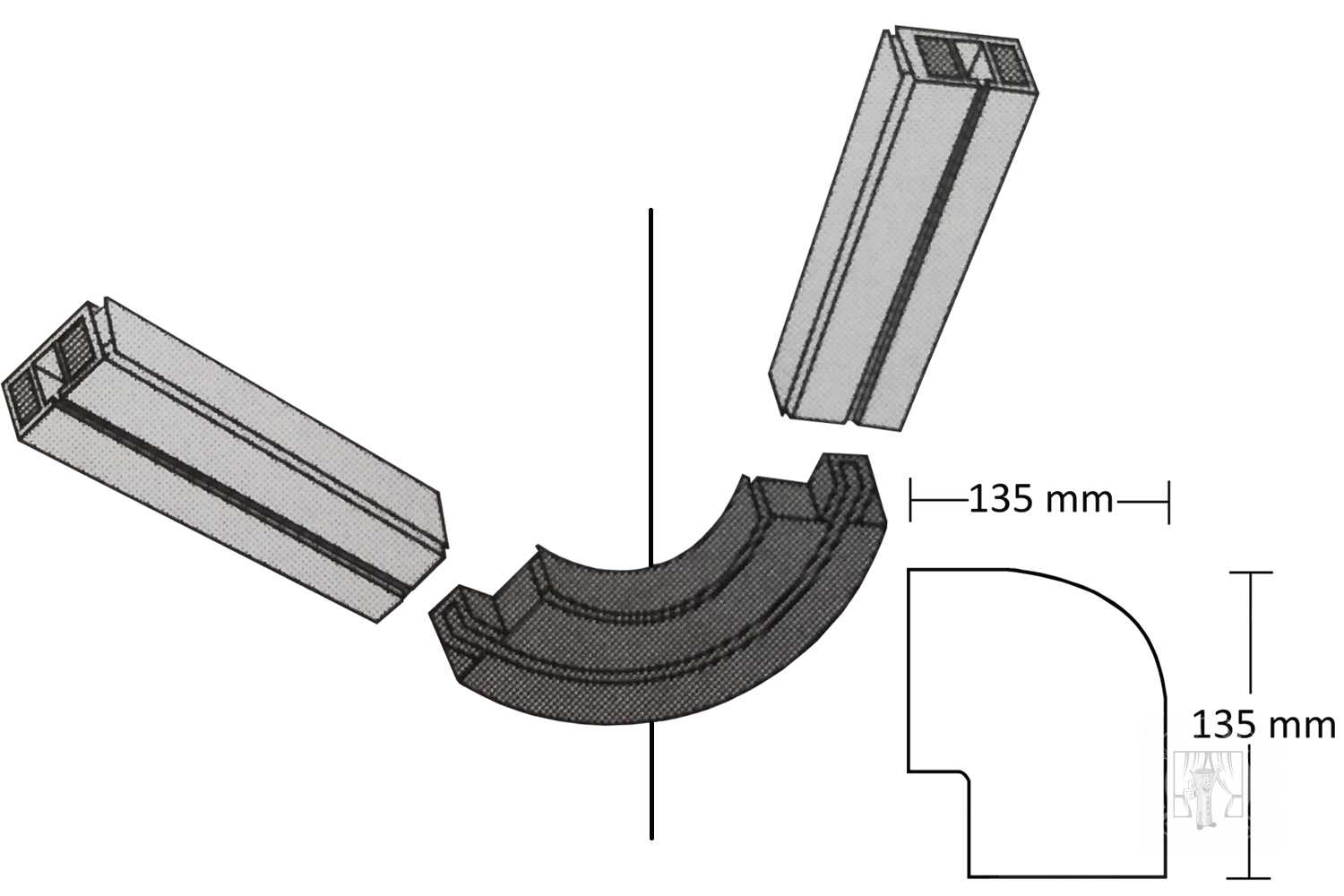 Oblúk ku plastovej koľajnici - vnútorný 1-drážkový