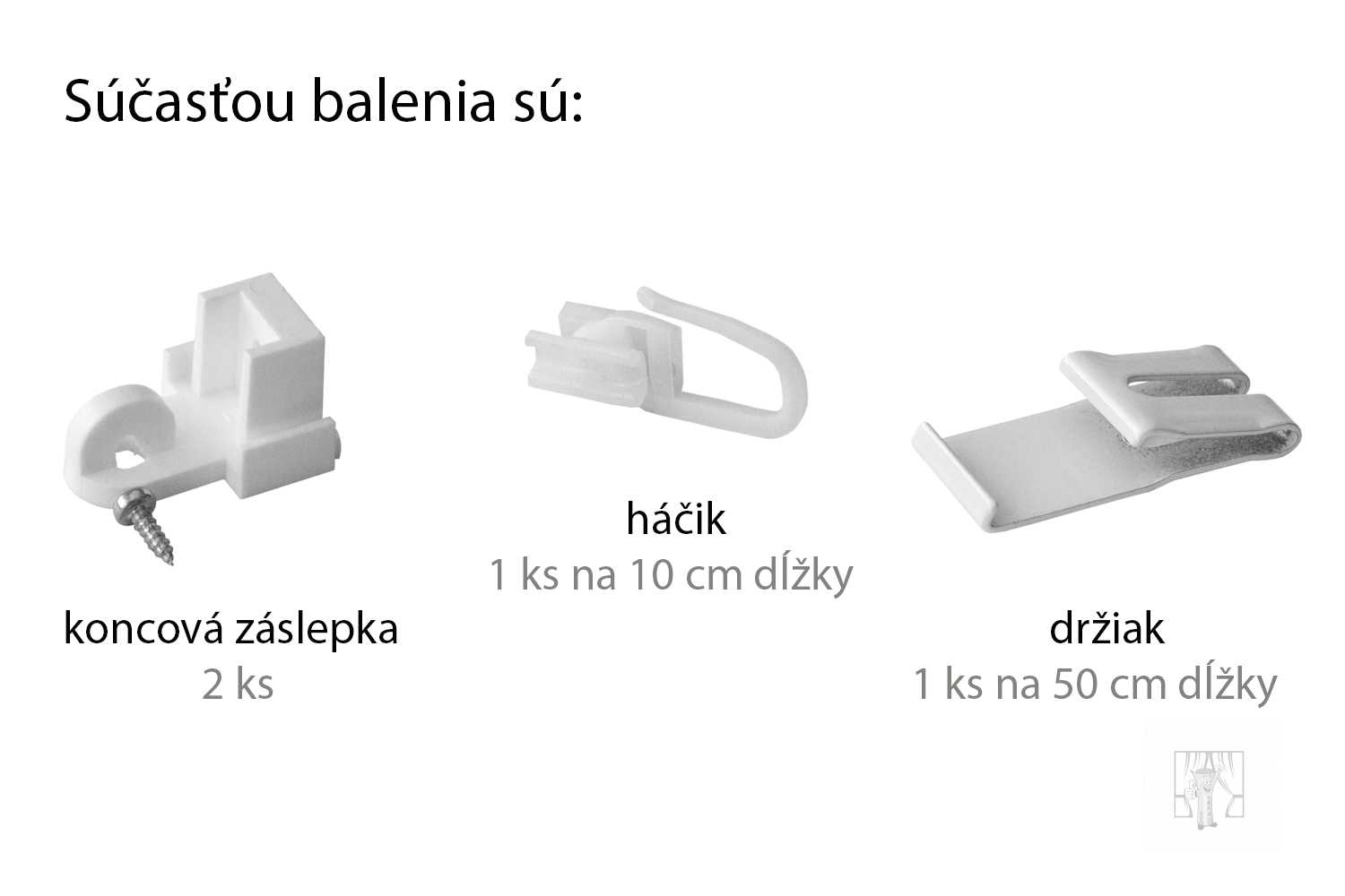 Stropná hliníková koľajnica 1-drážková s príslušenstvom