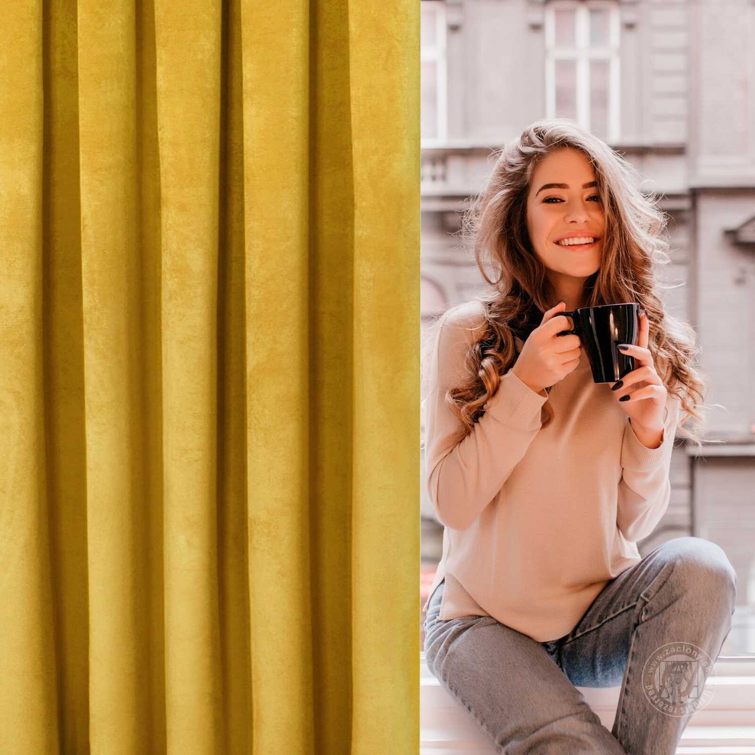 Záves ROSA na krúžkoch horčicový 140x250cm