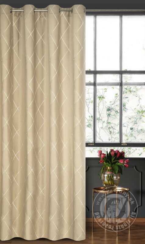 Záves PIERRE CARDIN MARGO na krúžkoch béžový/zlatý 140x250cm