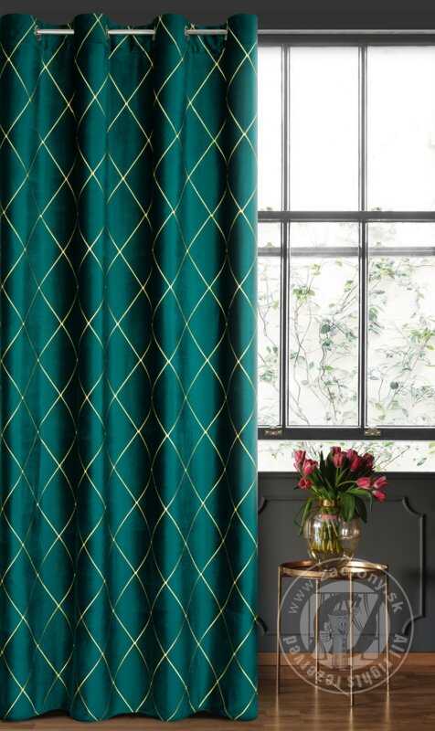 Záves PIERRE CARDIN MARGO na krúžkoch tmavý tyrkysový/zlatý 140x250cm