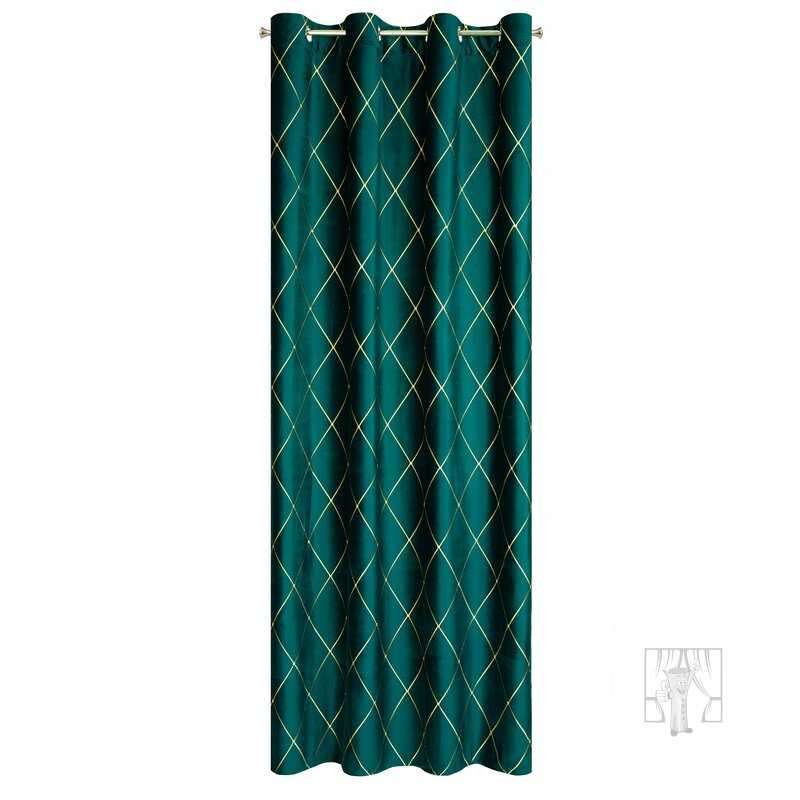 Záves PIERRE CARDIN MARGO na krúžkoch tmavý tyrkysový/zlatý 140x250cm