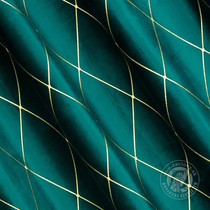 Záves PIERRE CARDIN MARGO na krúžkoch tmavý tyrkysový/zlatý 140x250cm