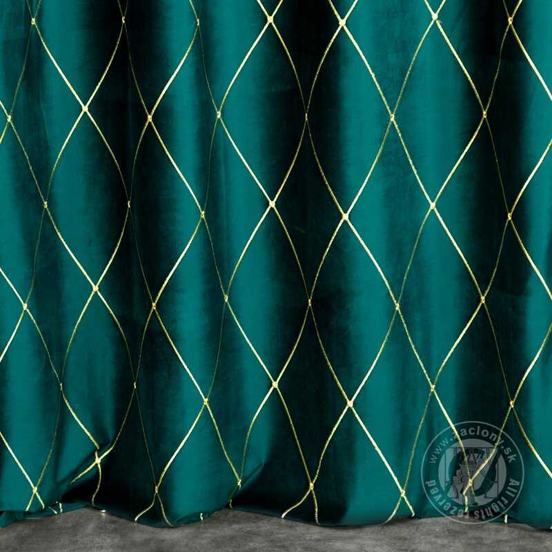 Záves PIERRE CARDIN MARGO na krúžkoch tmavý tyrkysový/zlatý 140x250cm