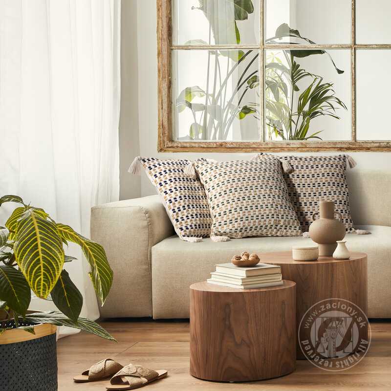 Obliečka na vankúš BOHO so strapcami 45x45cm prírodná/granátová