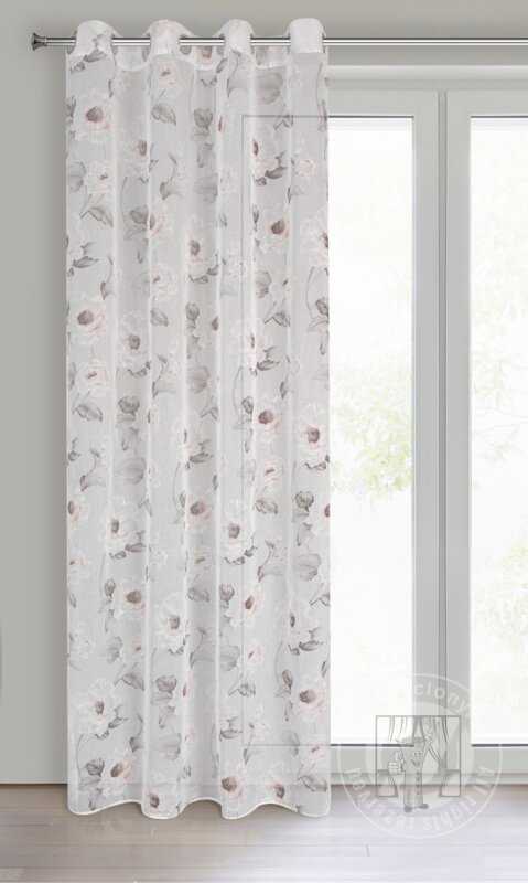 Záclona BESSY ma krúžkoch biela/ružová 140x250cm