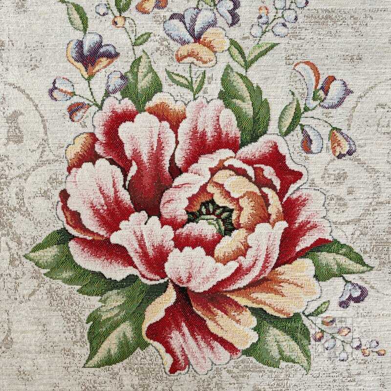 Gobelínový behúň na stôl CZE so ženilkovou niťou a kvetinovým vzorom