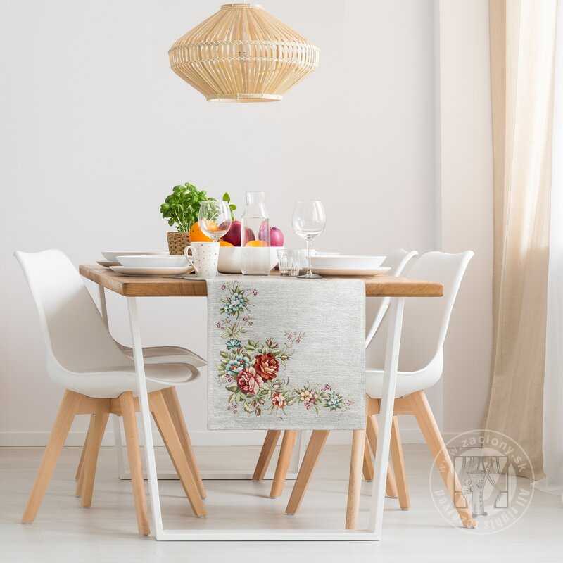 Gobelínový obrus POP so ženilkovou niťou 40x100cm popolavý/kvetinový