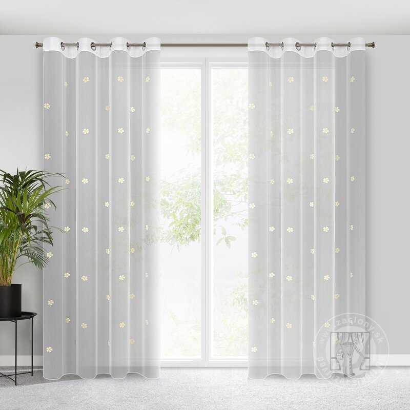Záclona ELSA na krúžkoch biela/žltá 140x250cm