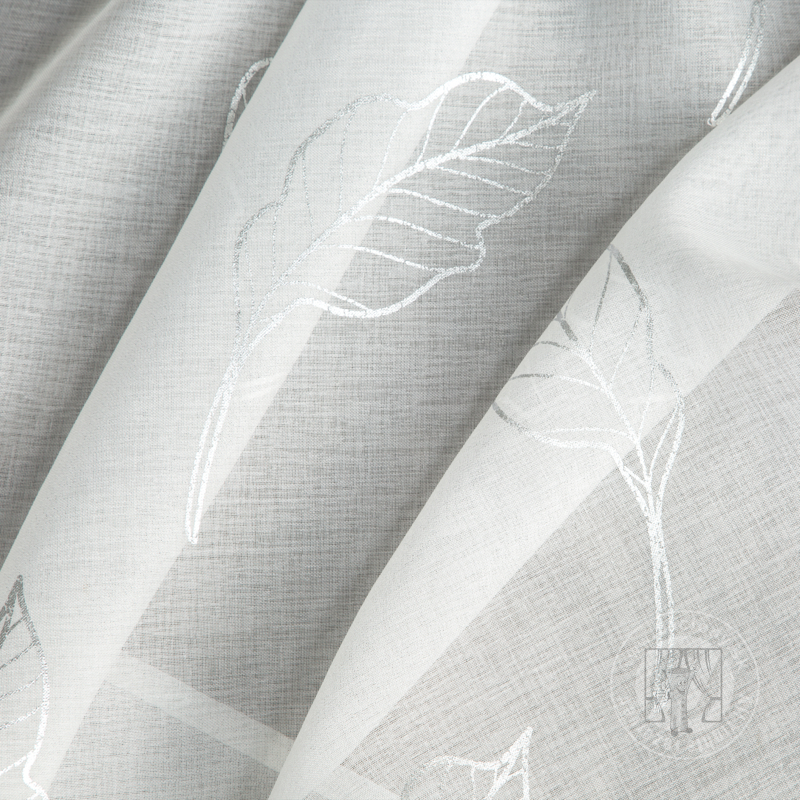 Záclona SISI na krúžkoch biela so striebornými listami 140x250cm