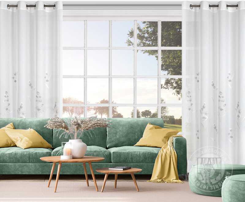 Záclona ISABEL na krúžkoch biela s kvetinovým vzorom 140x250cm