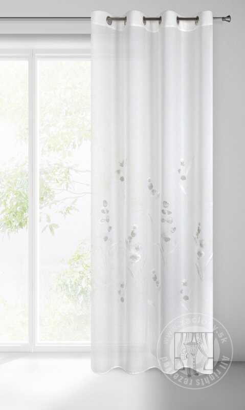 Záclona ISABEL na krúžkoch biela s kvetinovým vzorom 140x250cm