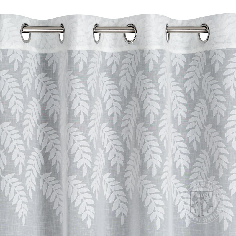 Záclona ANET na krúžkoch biela so vzorom listov 140x250cm