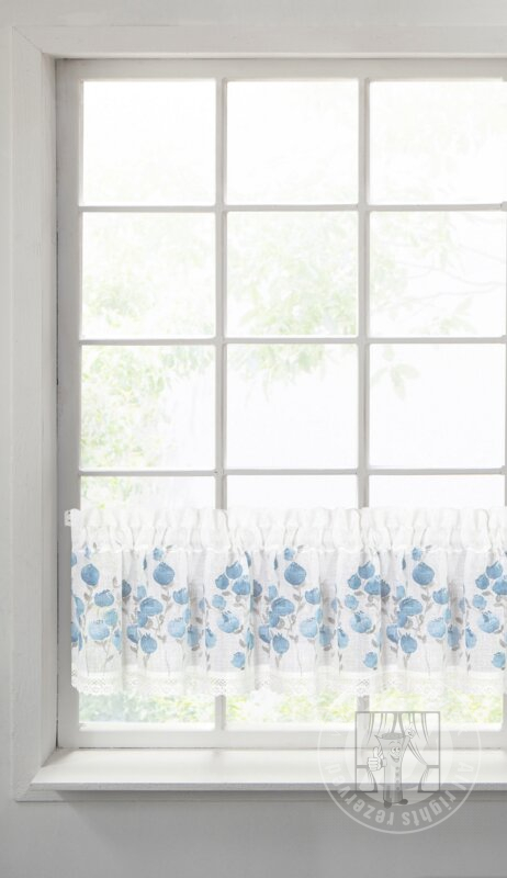 Vitrážková záclona POLA modré kvety 30x150cm