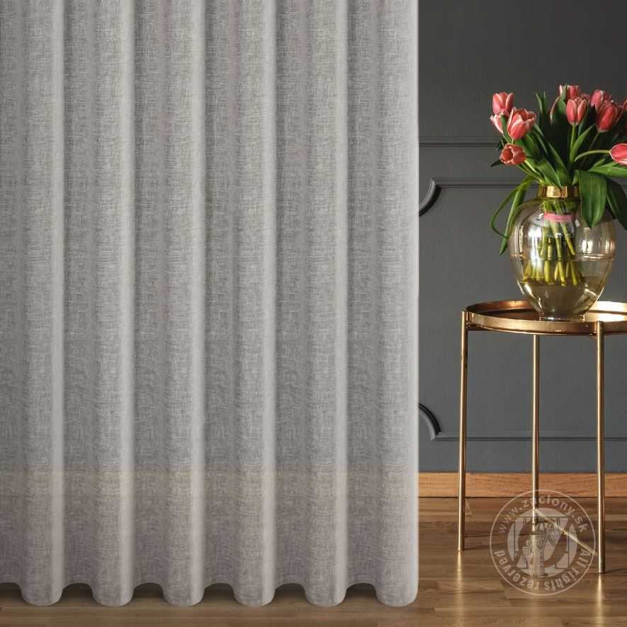 Záclona metráž 43050 s prímesou ľanu sivá