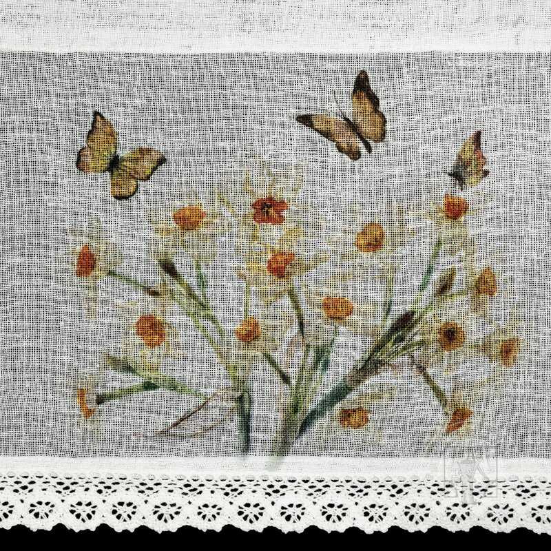 Vitrážová záclona FLORA žlté kvety 150x30cm