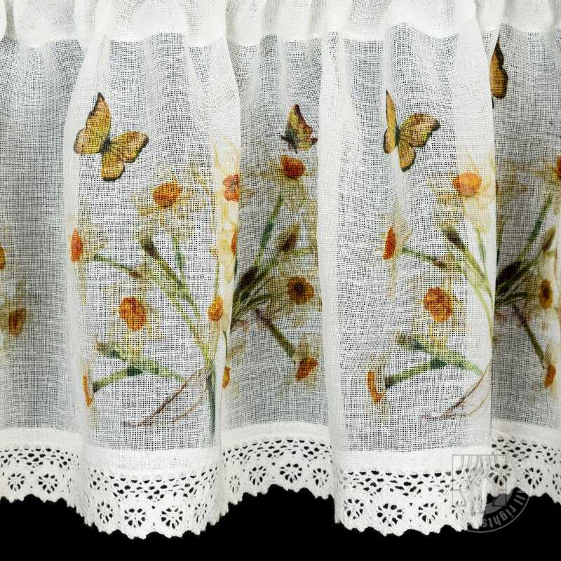 Vitrážová záclona FLORA žlté kvety 150x30cm