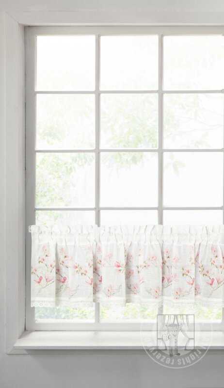 Vitrážová záclona AMELIA ružové kvety 150x60cm