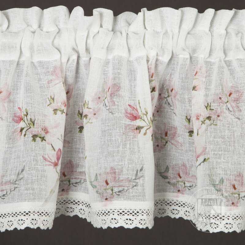 Vitrážová záclona AMELIA ružové kvety 150x60cm