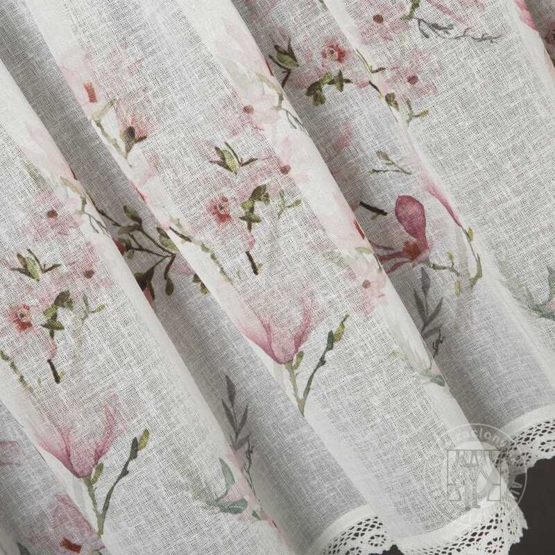 Vitrážová záclona AMELIA ružové kvety 150x60cm