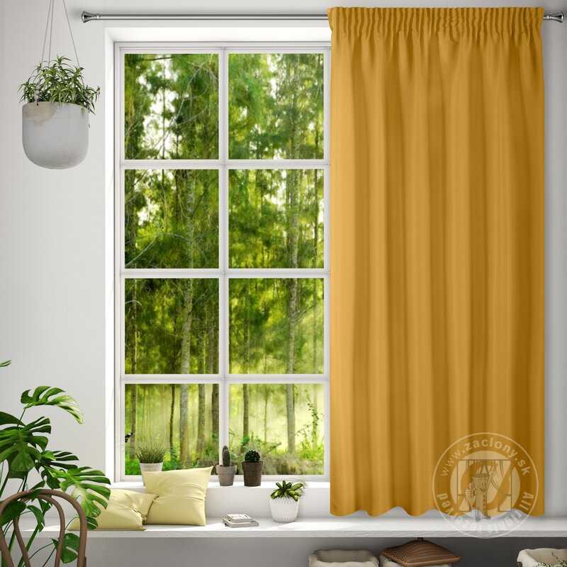 Krátky záves RITA na páske horčicový 140x175cm