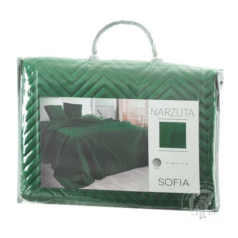 Zamatový prehoz na posteľ SOFIA 230x260 cm tmavozelený