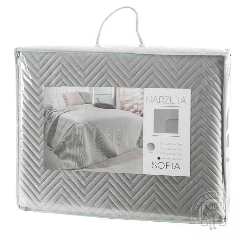 Zamatový prehoz na posteľ SOFIA 220x240 cm strieborný