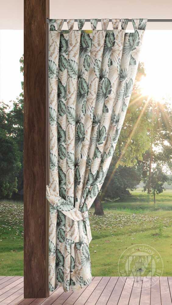 Záves na terasu GARDEN7 na pútkach 155x220 cm zelené listy
