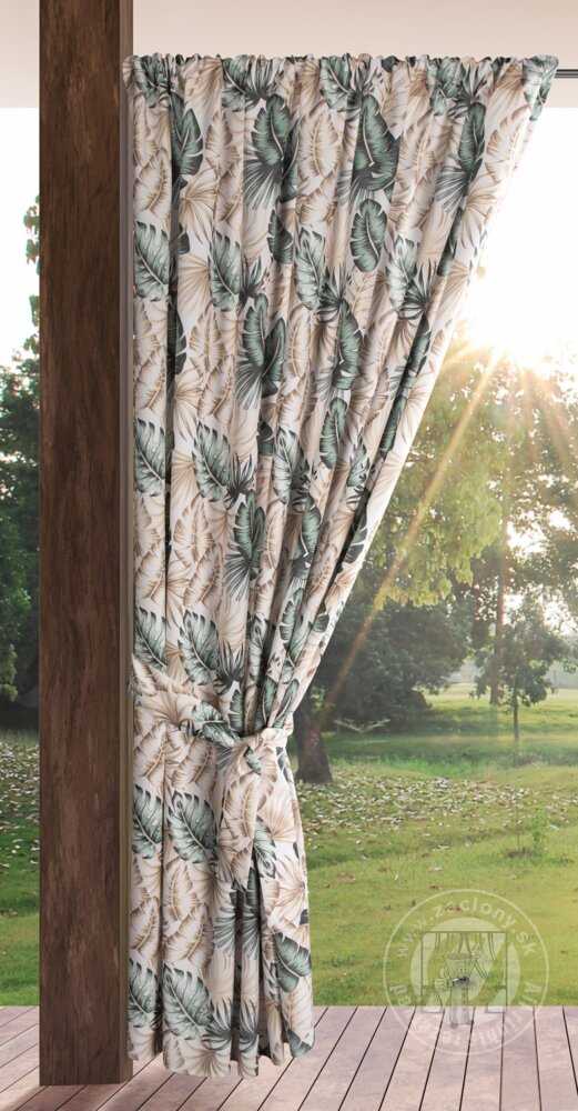 Záves na terasu GARDEN7 s tunelom 155x200 cm zelené listy