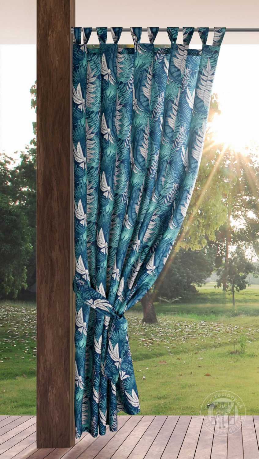 Záves na terasu GARDEN9 na pútkach 155x260 cm modré listy