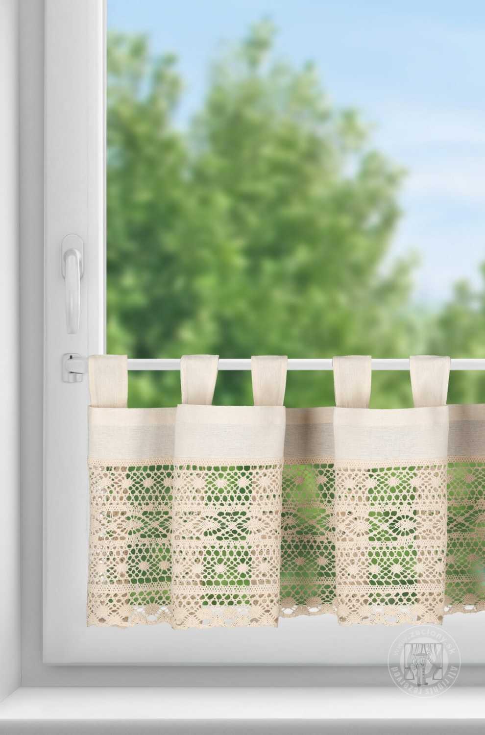 Vitrážová záclona MADDELINE s krajkou béžová 150x35cm