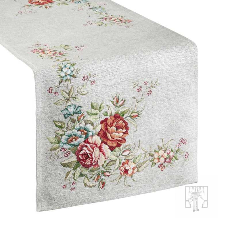 Gobelínový obrus POP so ženilkovou niťou 45x140cm popolavý/kvetinový