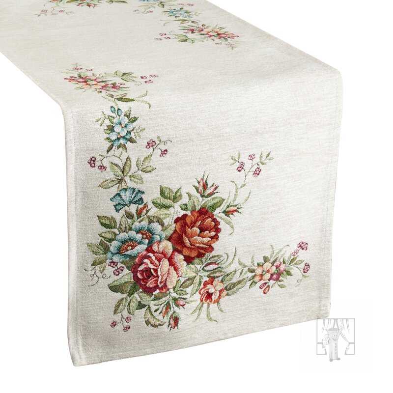 Gobelínový obrus NAT so ženilkovou niťou 45x140cm naturálny/kvetinový