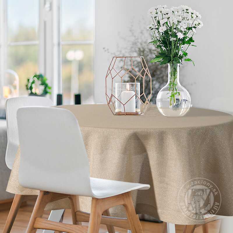 Okrúhly obrus STELLA1 180cm béžový so zlatou niťou