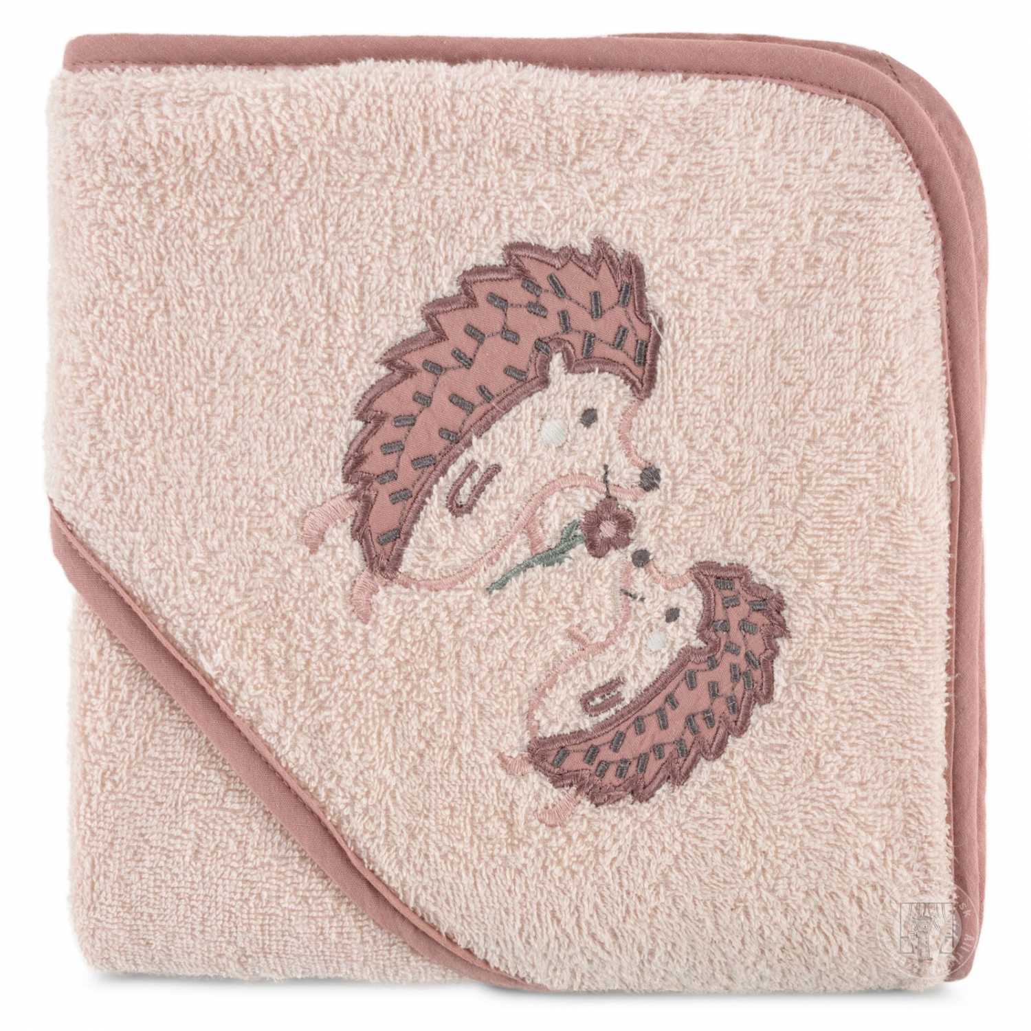 Detská osuška s kapucňou BABY 100x100cm ružová s ježkom