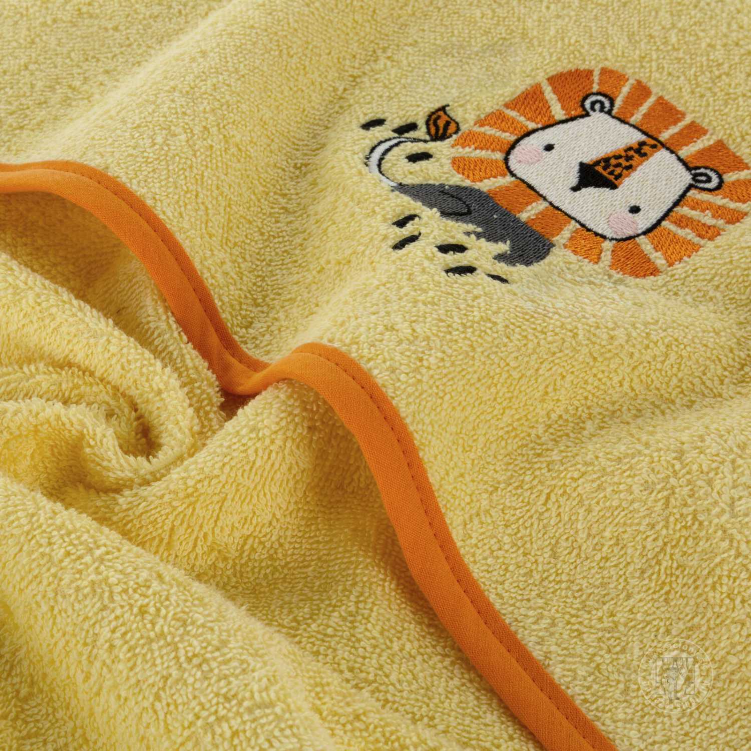 Detská osuška s kapucňou BABY 100x100cm žltá s levom