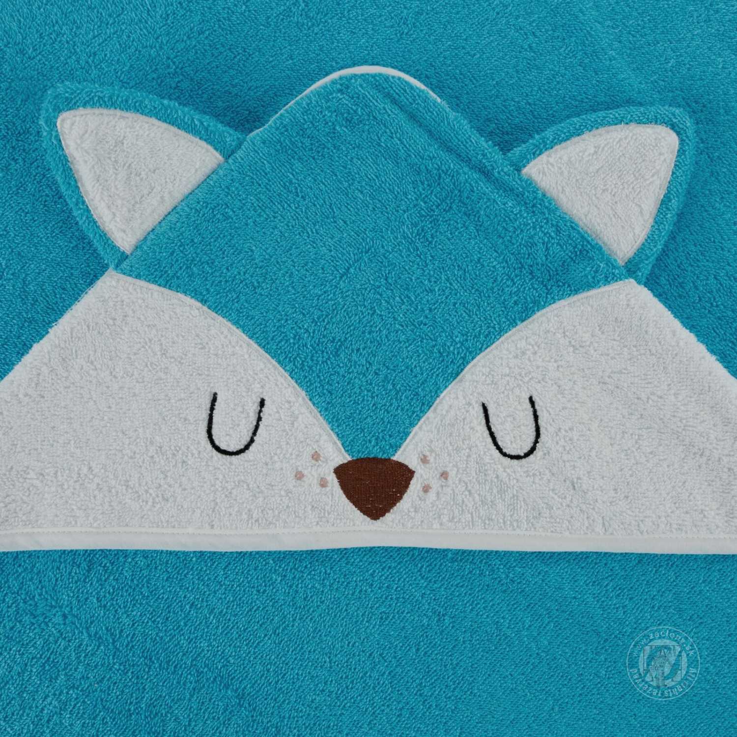 Detská osuška s kapucňou BABY 100x100cm modrá s líškou