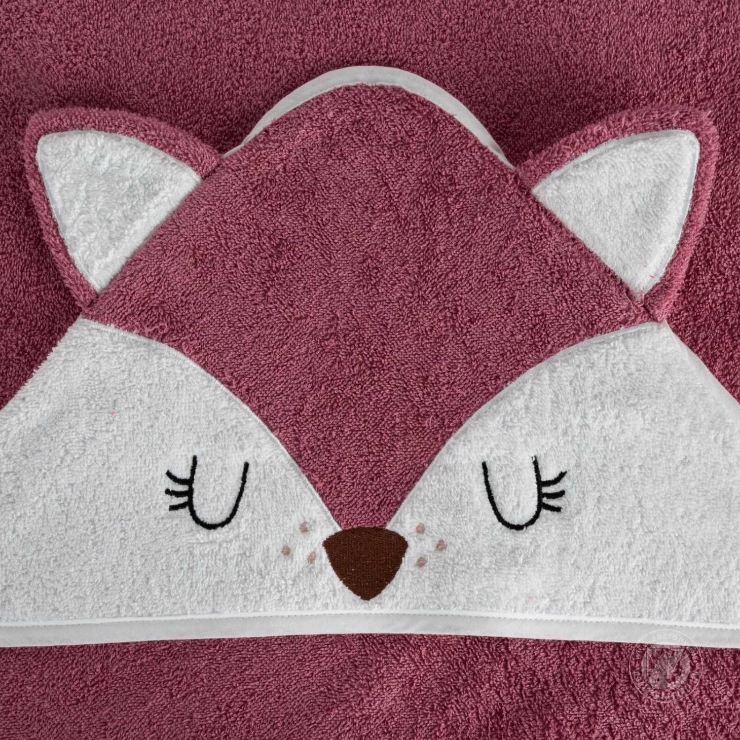 Detská osuška s kapucňou BABY 100x100cm tmavoružová s líškou