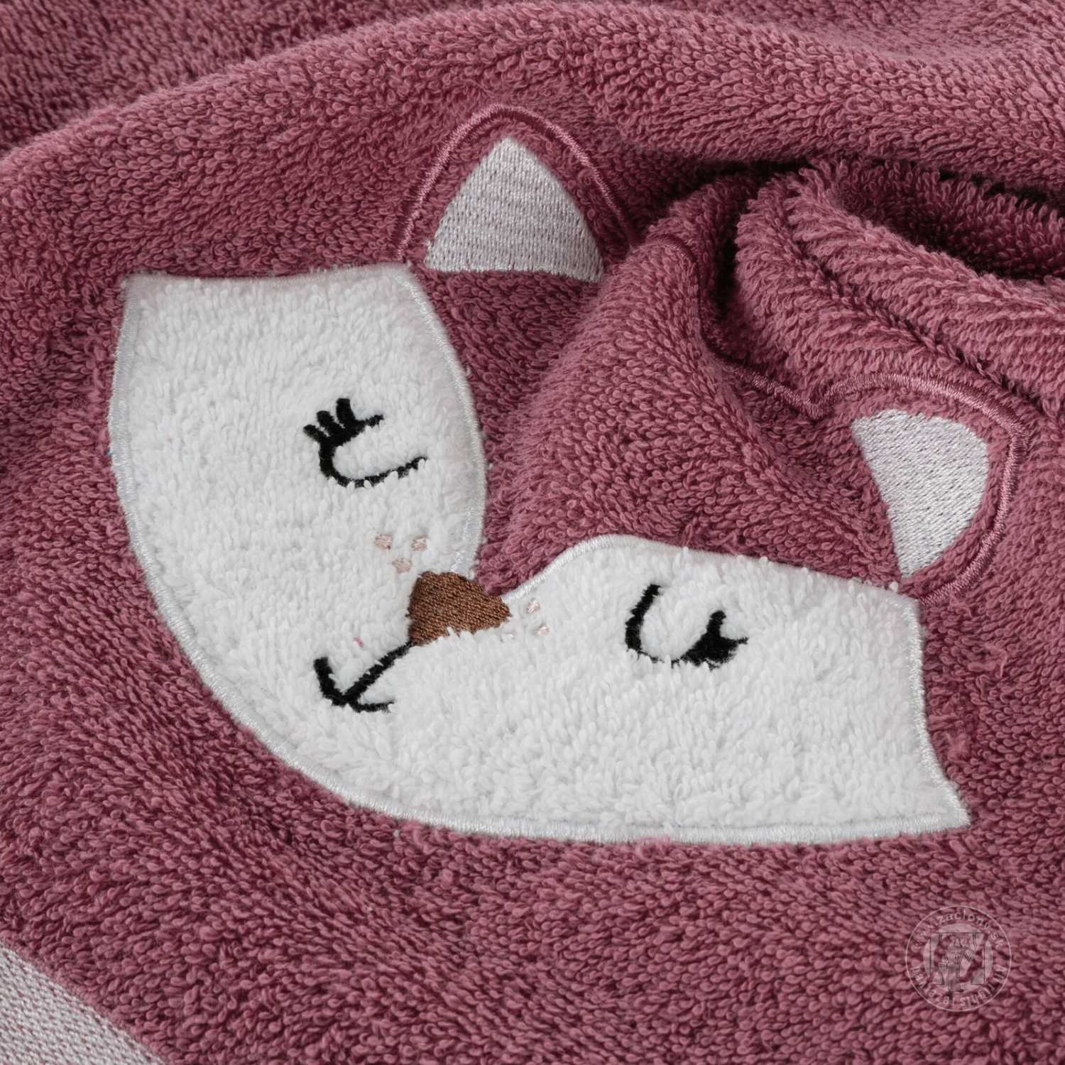 Detská osuška s kapucňou BABY 100x100cm tmavoružová s líškou