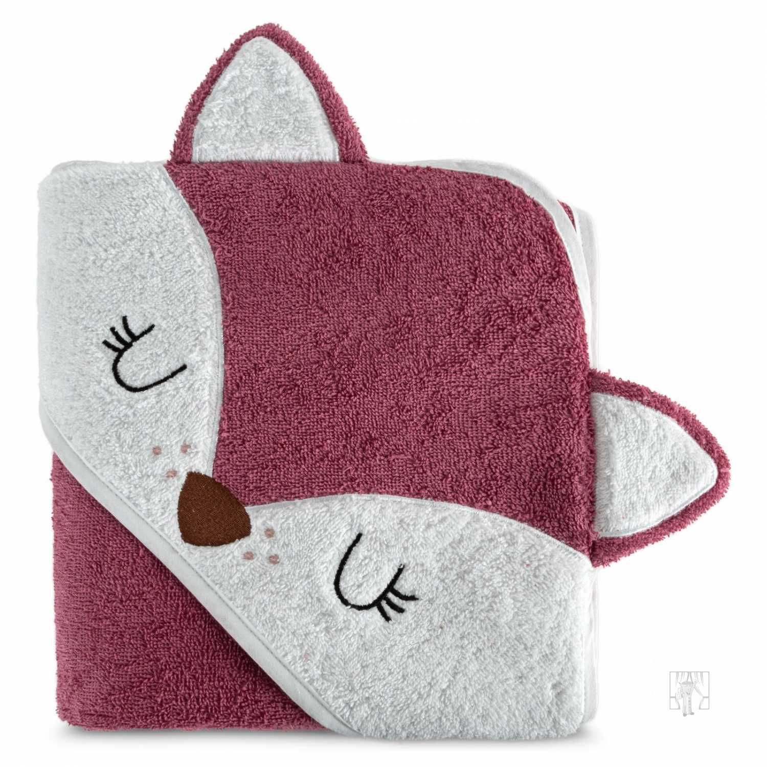 Detská osuška s kapucňou BABY 100x100cm tmavoružová s líškou