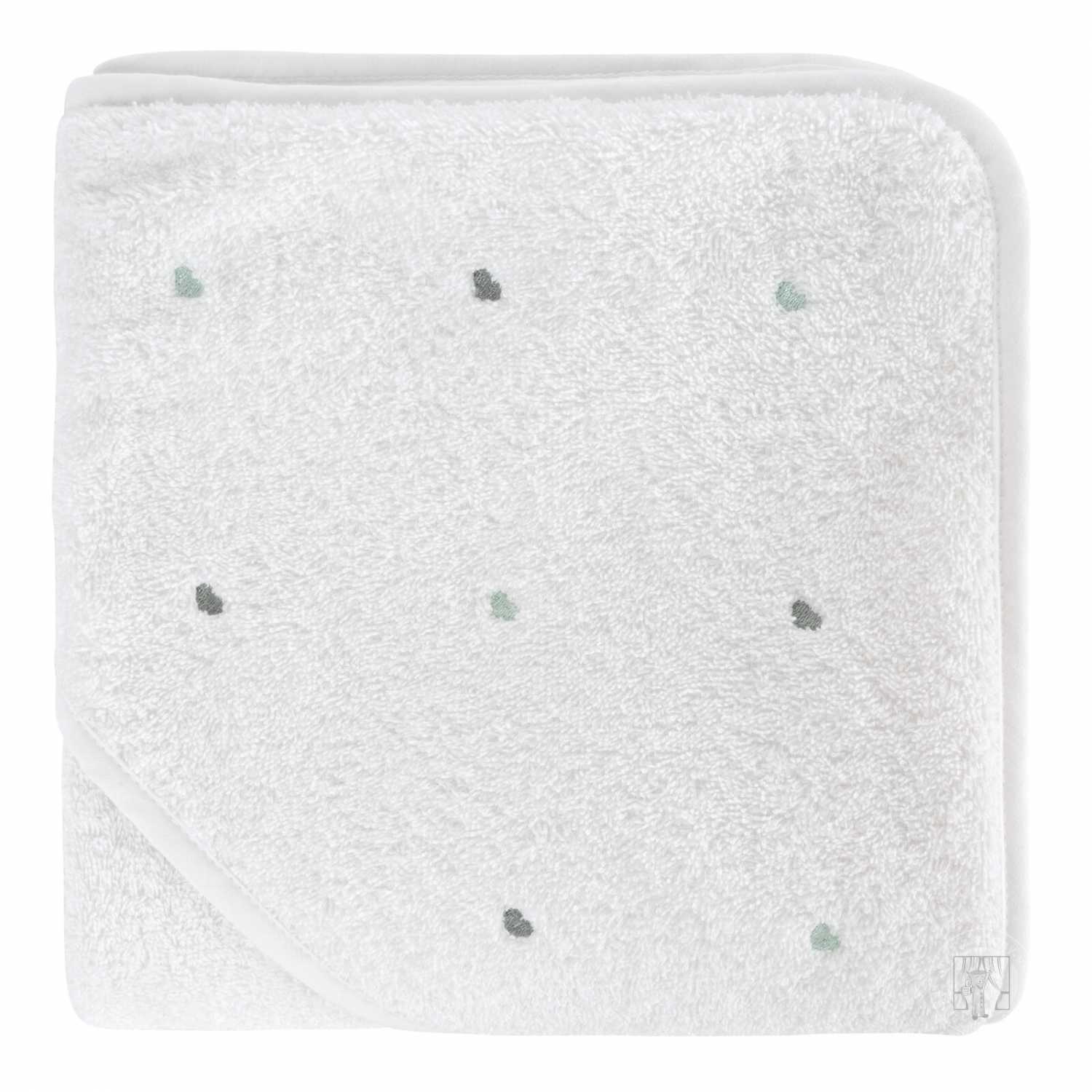Detská osuška s kapucňou BABY 100x100cm biela so zelenými srdiečkami