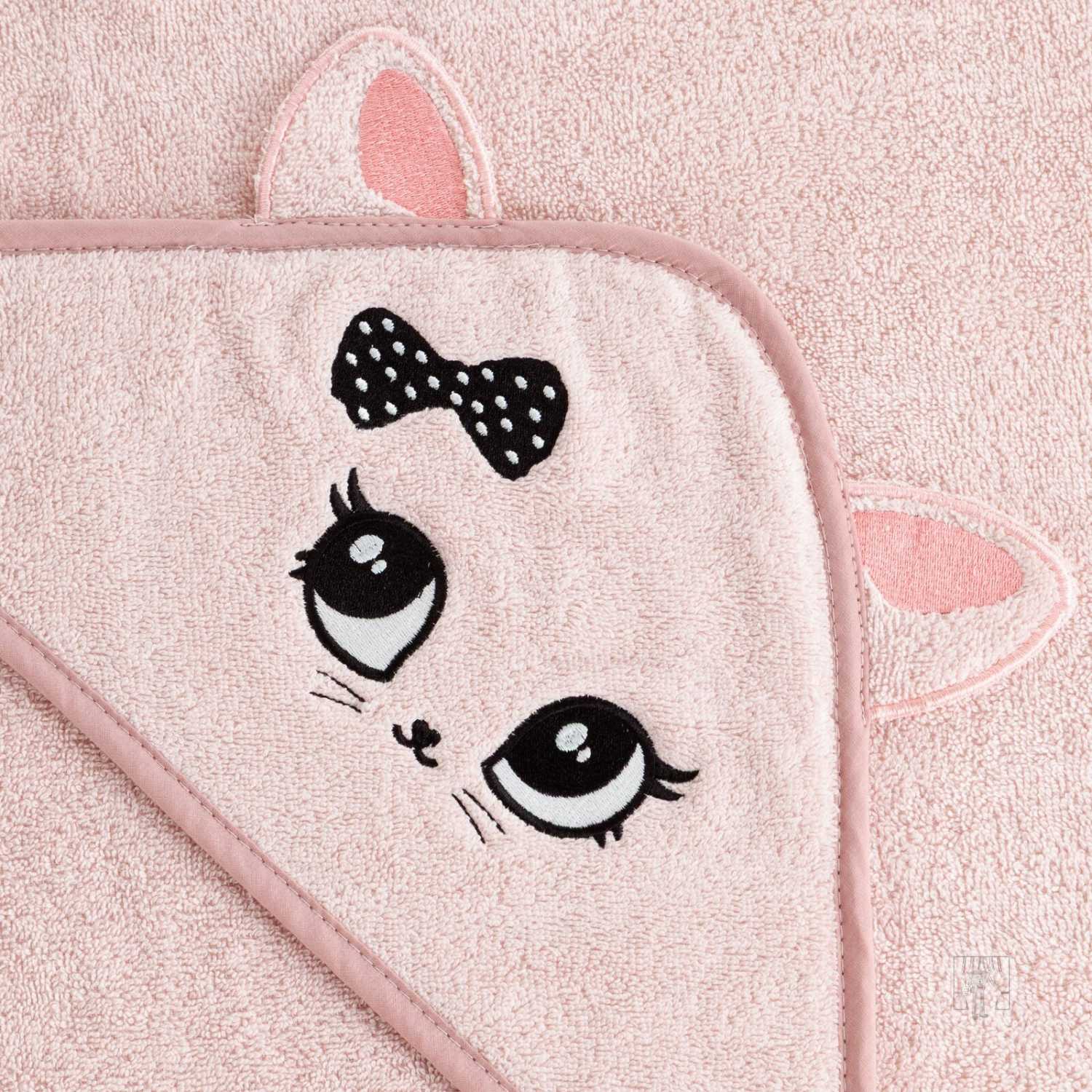 Detská osuška s kapucňou BABY 100x100cm ružová s mačiatkom