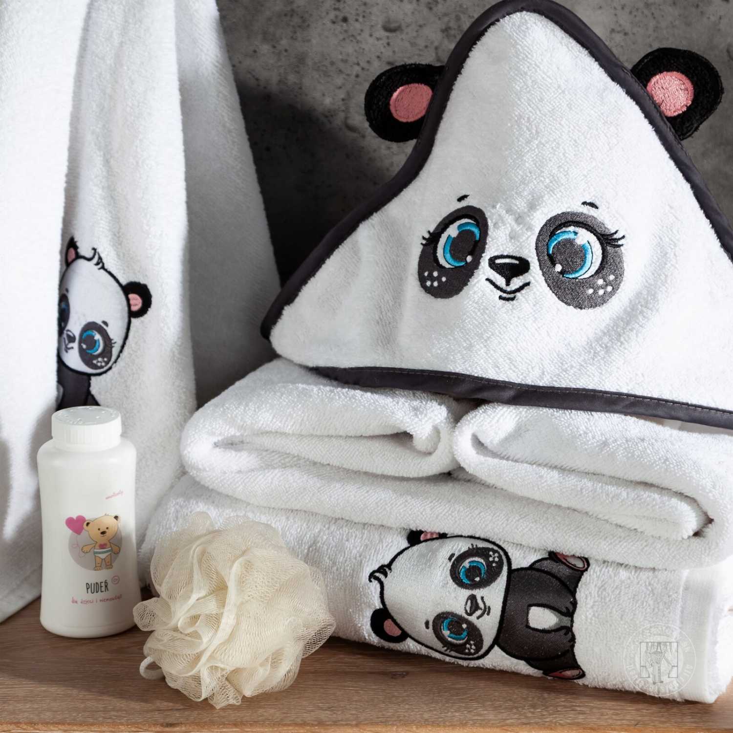 Detská osuška s kapucňou BABY 100x100cm biela s pandou