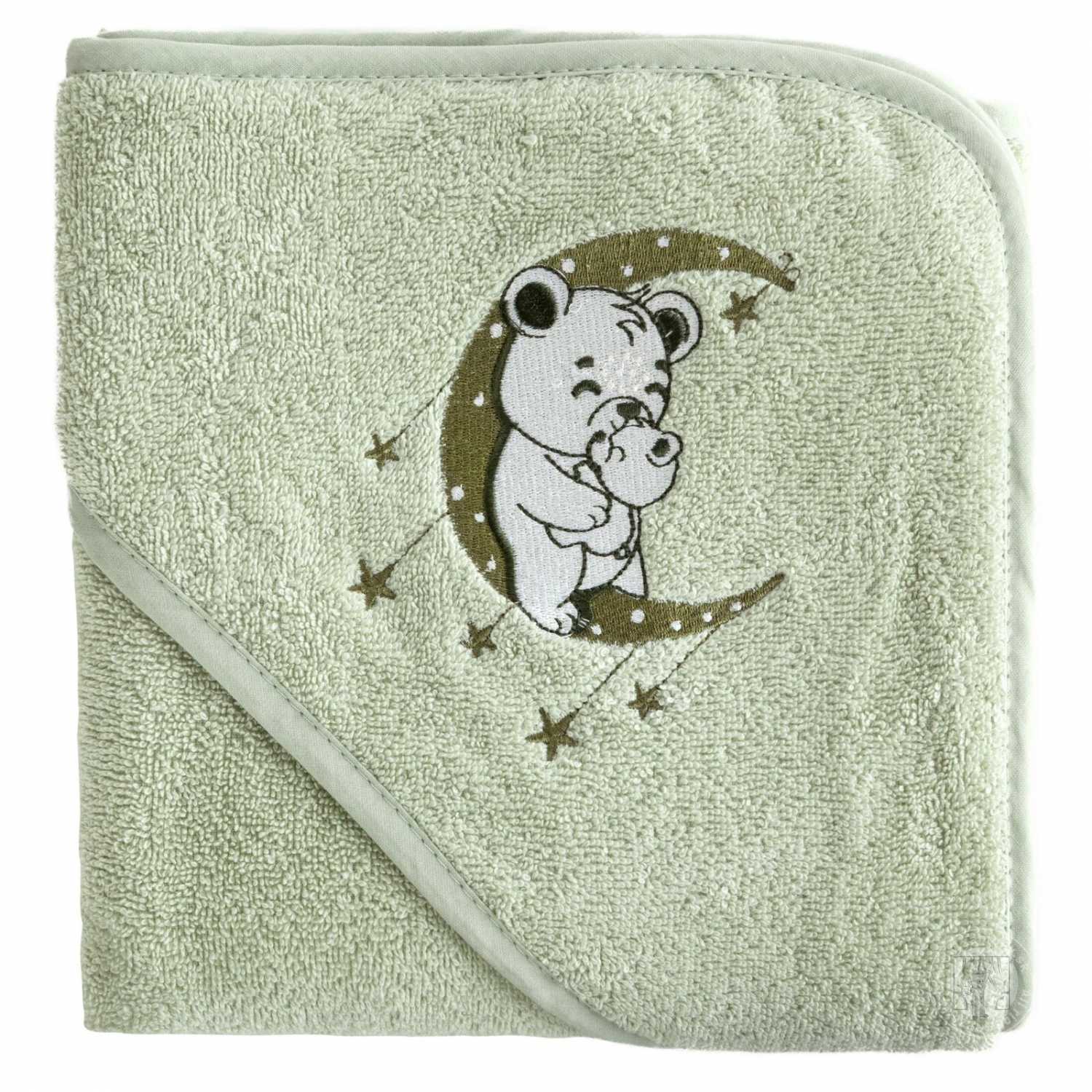Detská osuška s kapucňou BABY 100x100cm zelená s medvedíkom