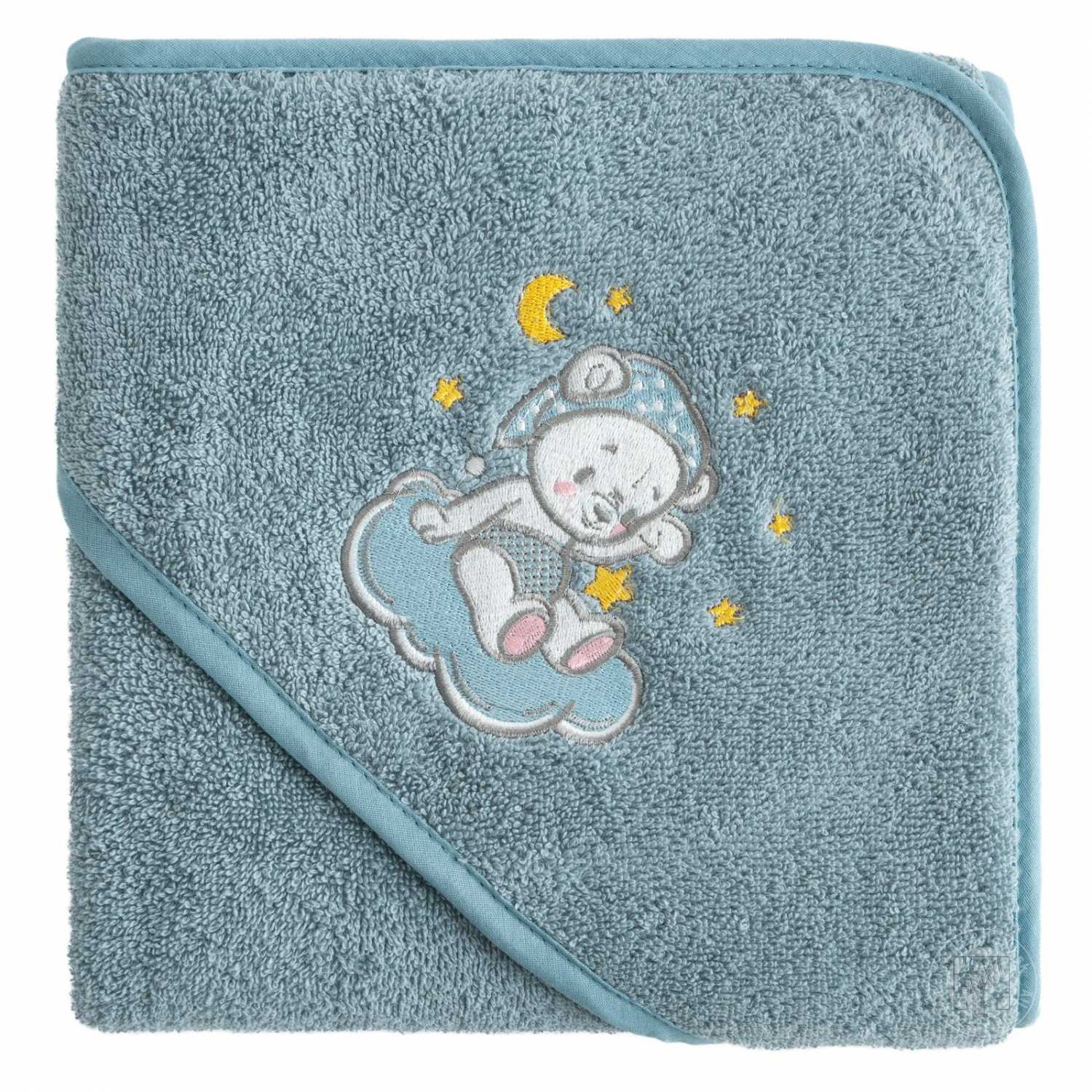 Detská osuška s kapucňou BABY 100x100cm modrá s medvedíkom